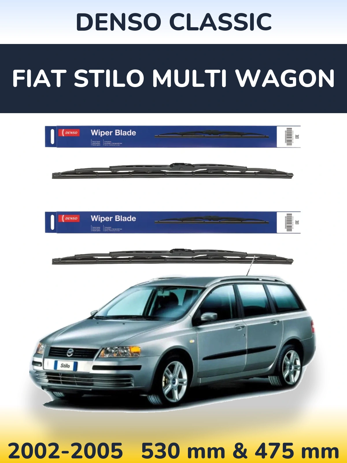 Комплект передних дворников Denso Classic 530 & 475 мм для Fiat Stilo Multi Wagon 2002-2005