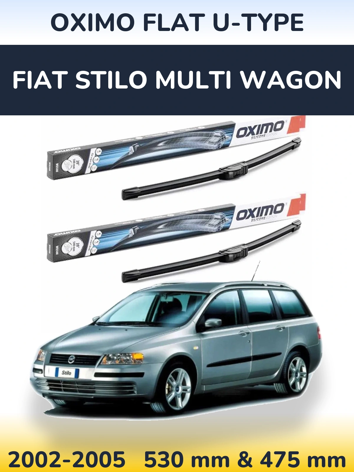 Комплект передних дворников Oximo Flat U-type 530 & 475 мм для Fiat Stilo Multi Wagon 2002-2005