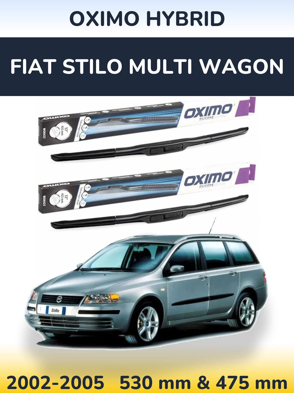 Комплект передних дворников Oximo Hybrid 530 & 475 мм для Fiat Stilo Multi Wagon 2002-2005