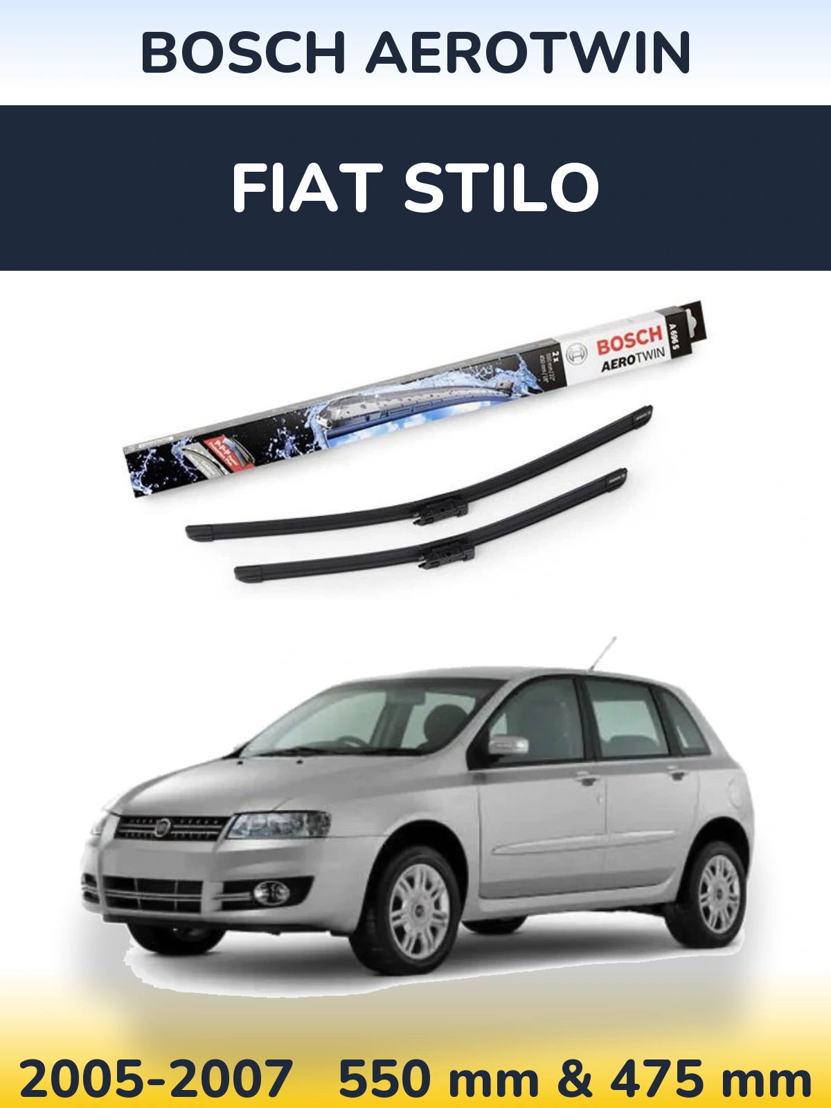 Front wiper blade set BOSCH AeroTwin 550 & 450 mm for Fiat Stilo 2005-2007