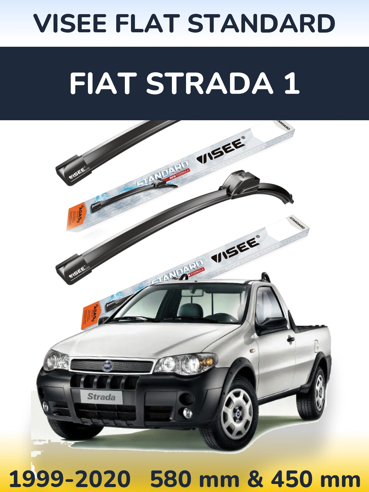 Front wiper blade set VISEE FLAT STANDARD 580 & 450 mm for Fiat Strada 1 1999-2020