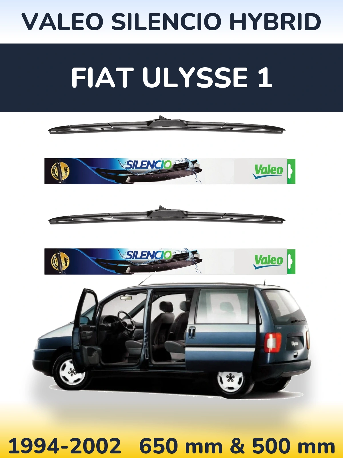 Komplet przednich wycieraczek Valeo Silencio Hybrid 650 & 500 mm do Fiat Ulysse 1 1994-2002