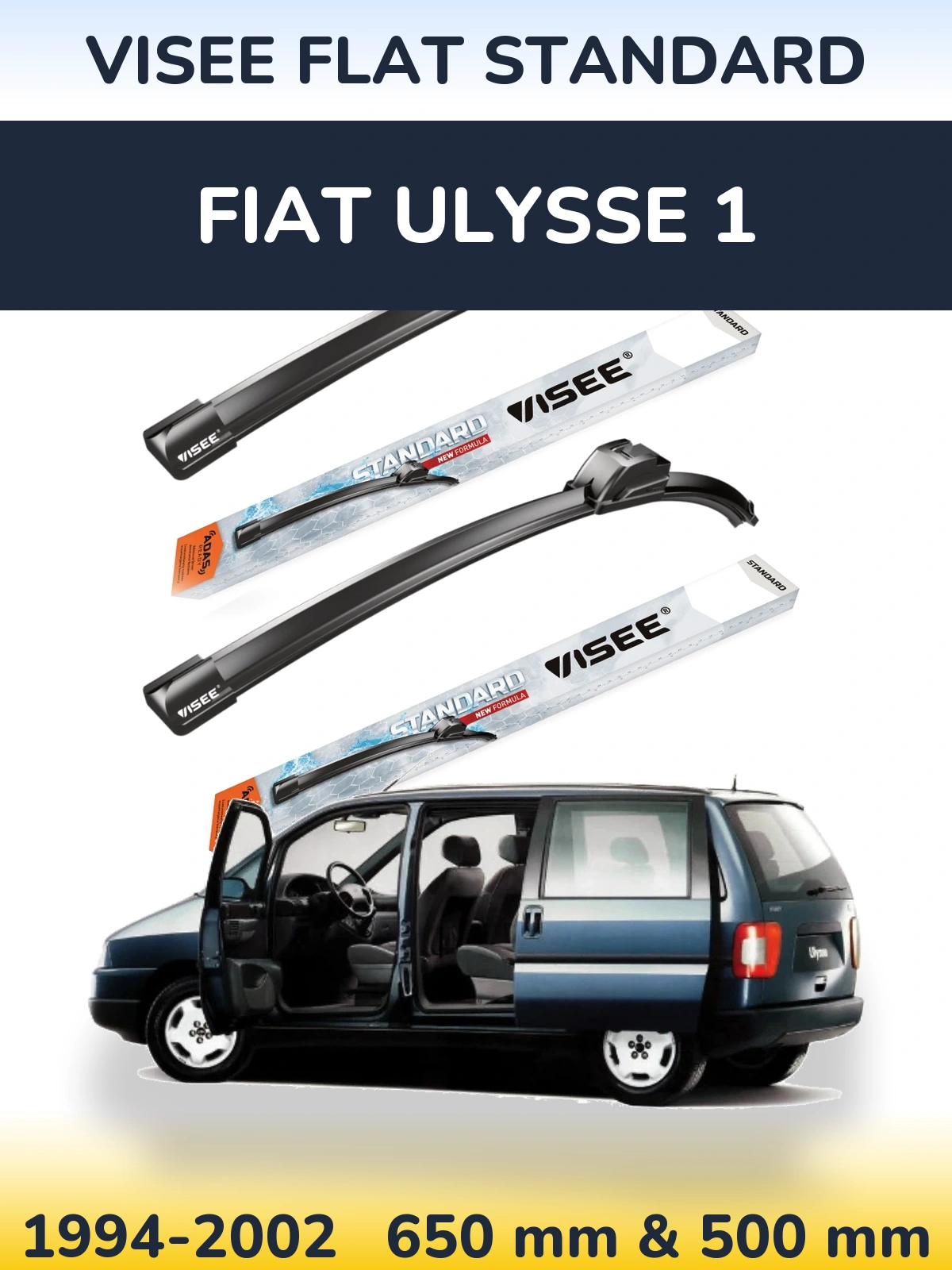 Front wiper blade set VISEE FLAT STANDARD 650 & 500 mm for Fiat Ulysse 1 1994-2002