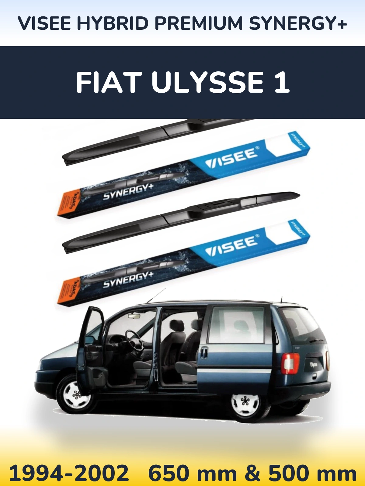 Front wiper blade set VISEE HYBRID PREMIUM SYNERGY+ 650 & 500 mm for Fiat Ulysse 1 1994-2002