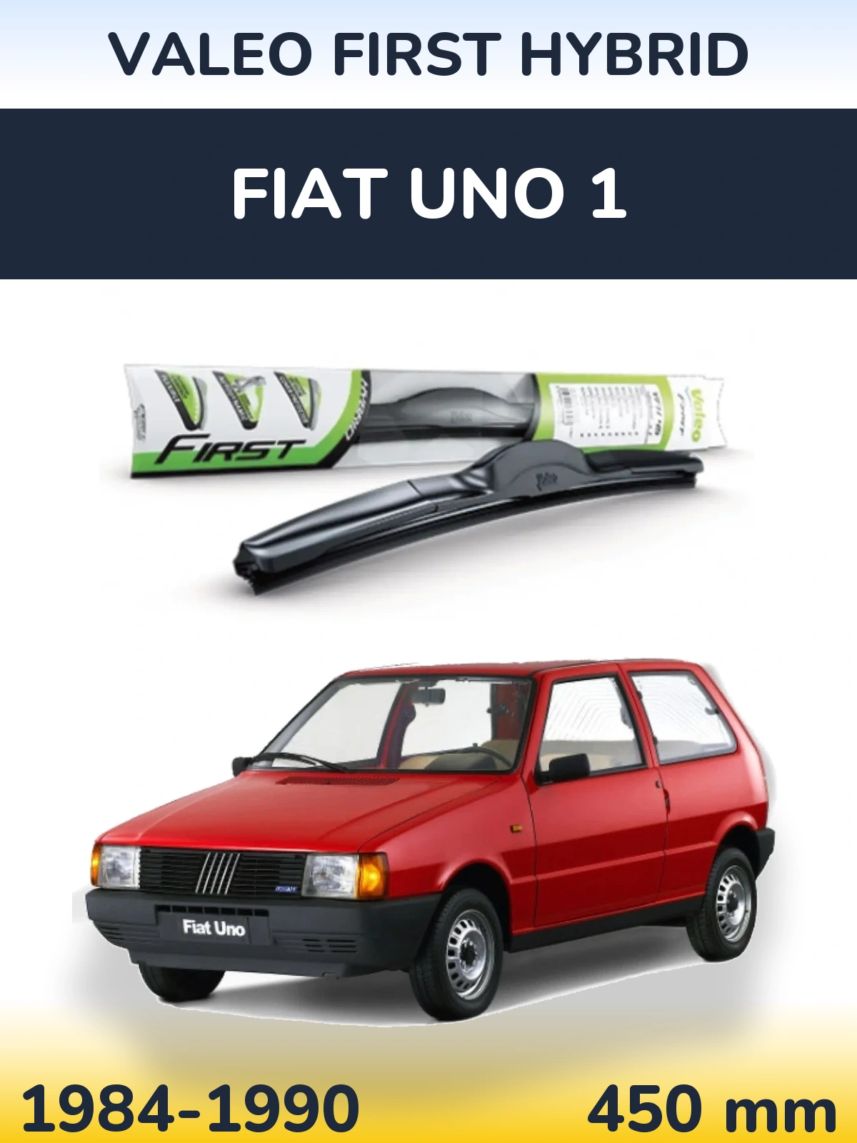 Front wiper blade Valeo First Hybrid 450 mm for Fiat Uno 1 1984-1990