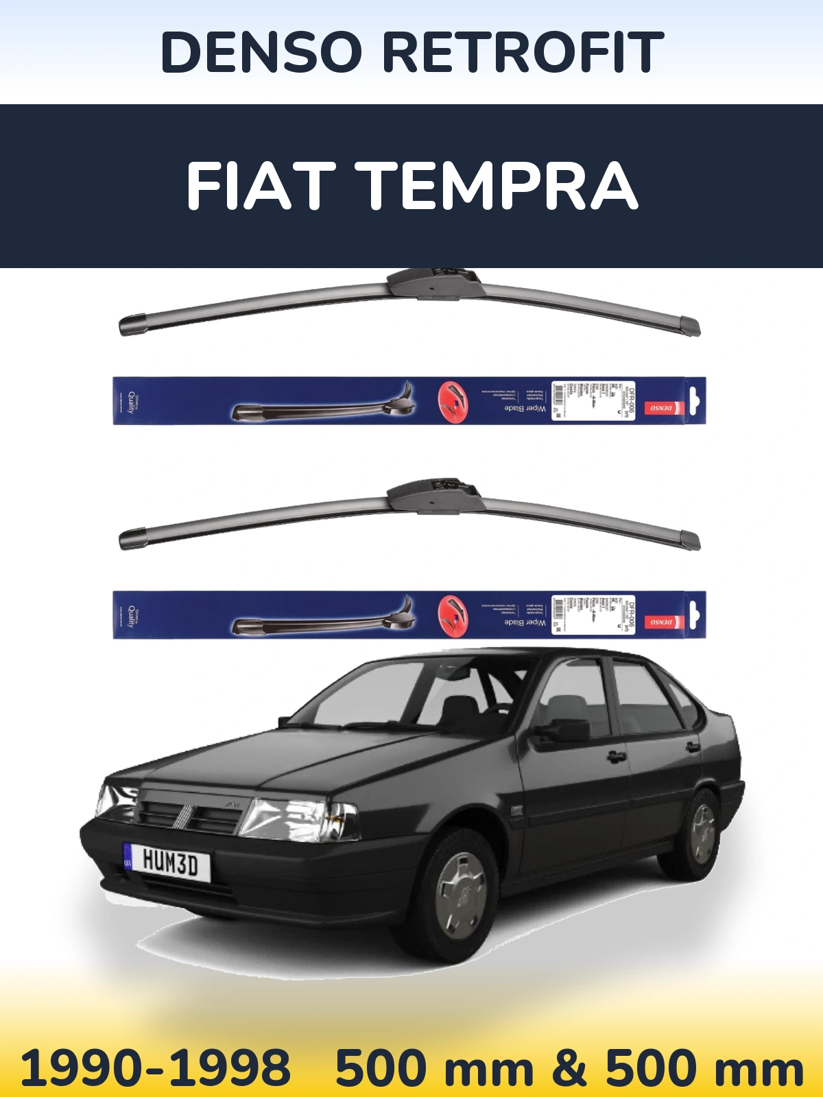 Комплект передних дворников Denso Retrofit 500 & 500 мм для Fiat Tempra 1990-1998