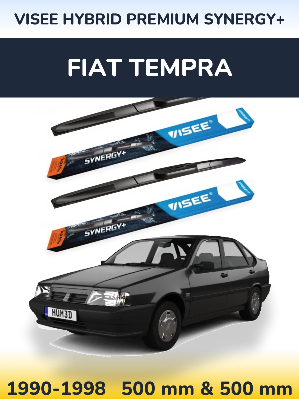 Front wiper blade set VISEE HYBRID PREMIUM SYNERGY+ 500 & 500 mm for Fiat Tempra 1990-1998