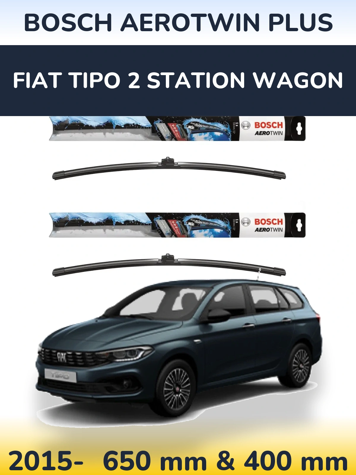 Комплект передних дворников BOSCH AeroTwin Plus 650 & 400 мм для Fiat Tipo 2 Station Wagon 2015-2026