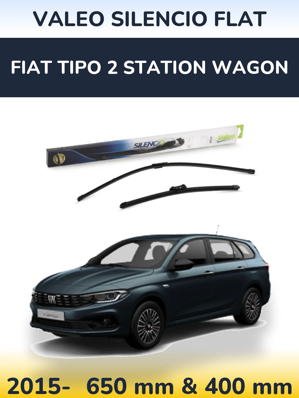 Комплект передних дворников Valeo Silencio Flat 650 & 400 мм для Fiat Tipo 2 Station Wagon 2015-2026