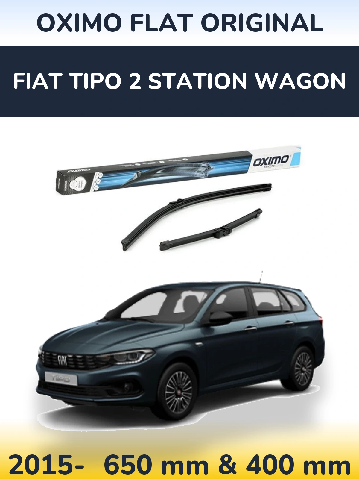 Front wiper blade set Oximo Flat Original 650 & 375 mm for Fiat Tipo 2 Station Wagon 2015-2026