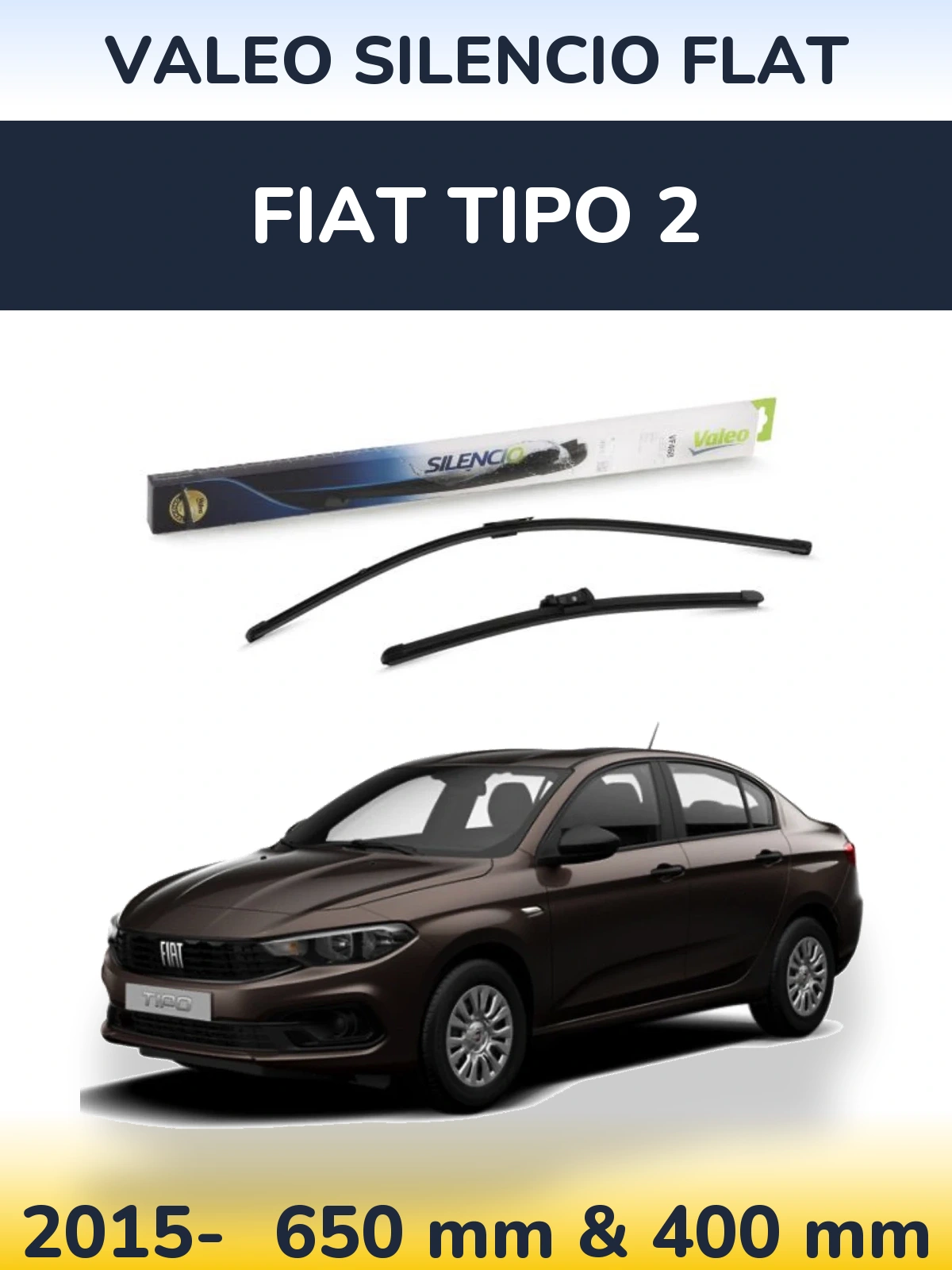 Front wiper blade set Valeo Silencio Flat 650 & 400 mm for Fiat Tipo 2 2015-2026