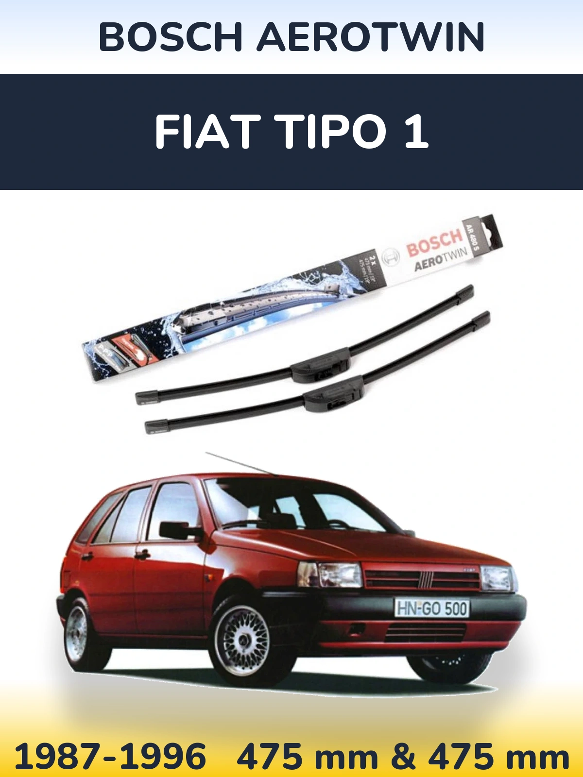 Front wiper blade set BOSCH AeroTwin 475 & 475 mm for Fiat Tipo 1 1987-1996