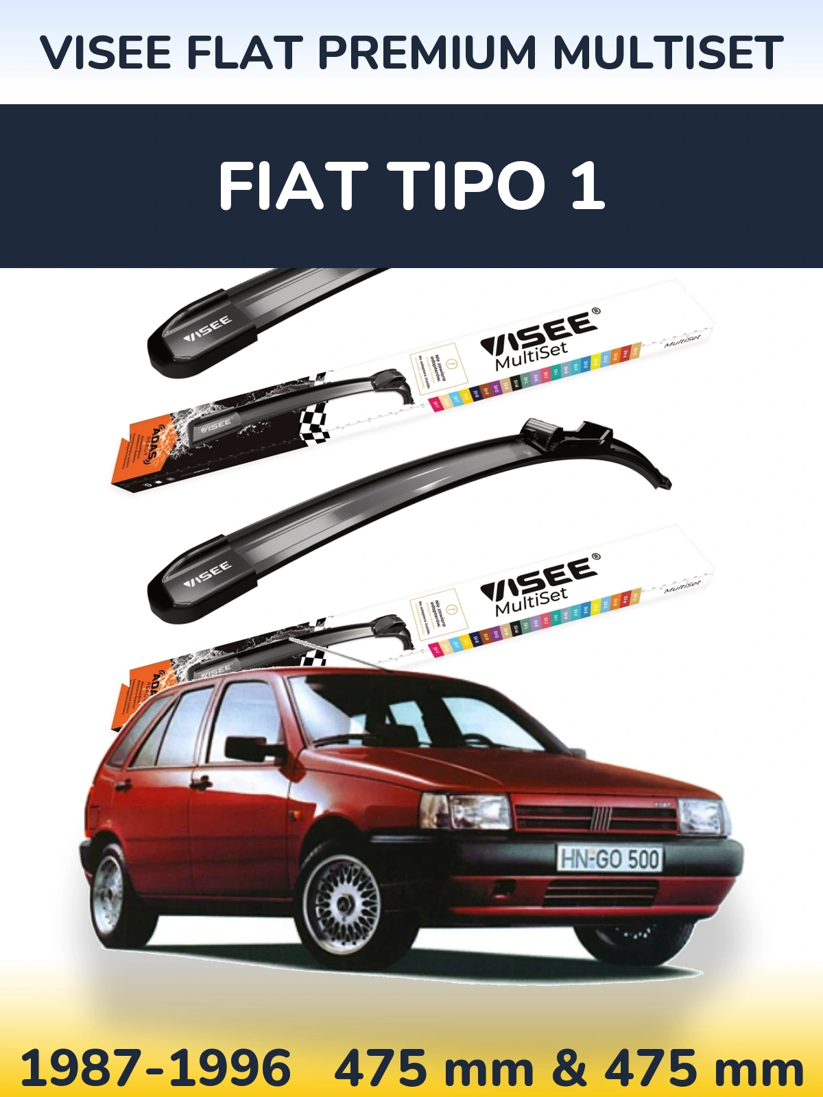 Front wiper blade set VISEE FLAT PREMIUM MultiSet 475 & 475 mm for Fiat Tipo 1 1987-1996