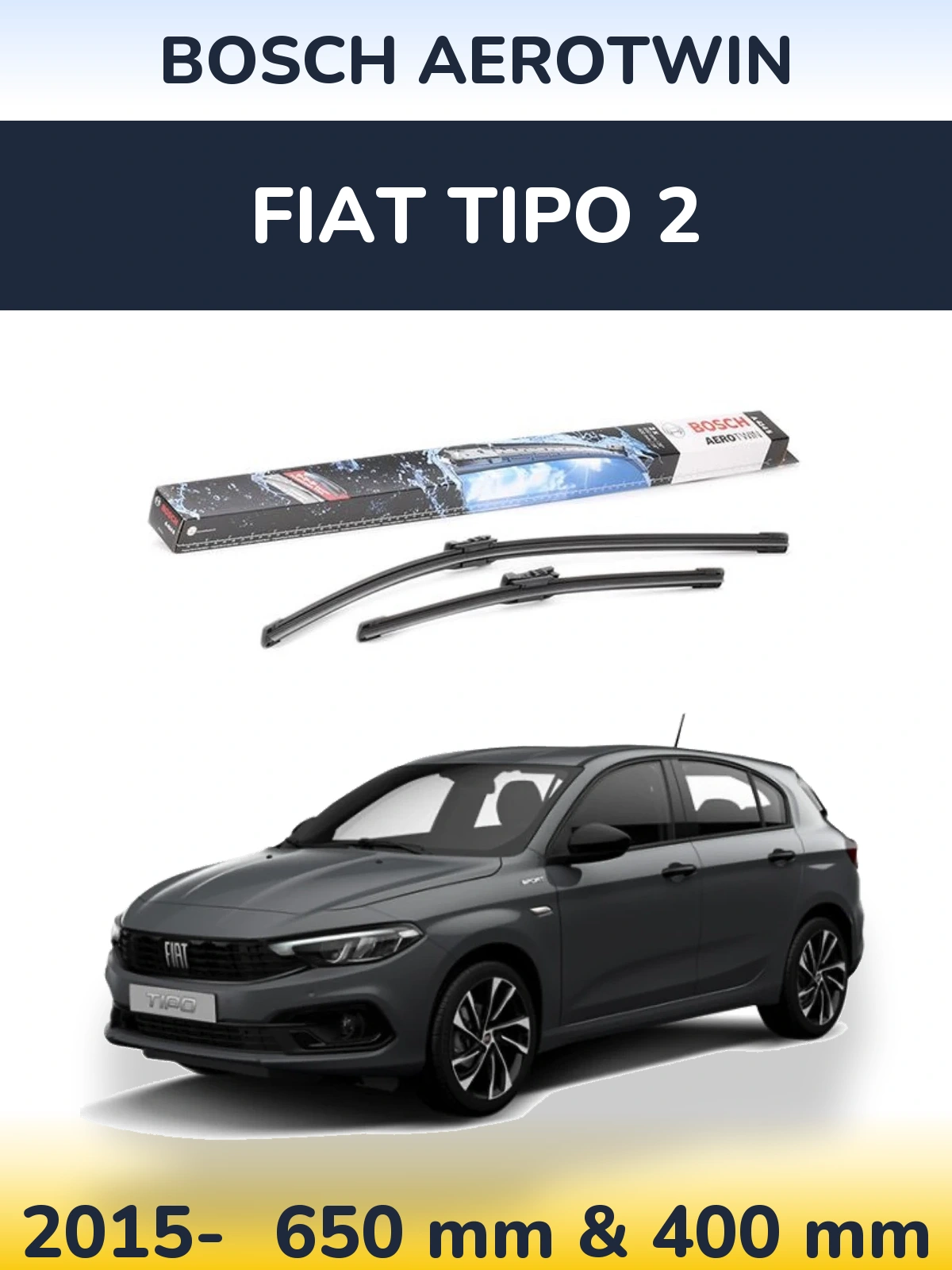 Комплект передних дворников BOSCH AeroTwin 650 & 400 мм для Fiat Tipo 2 2015-2026