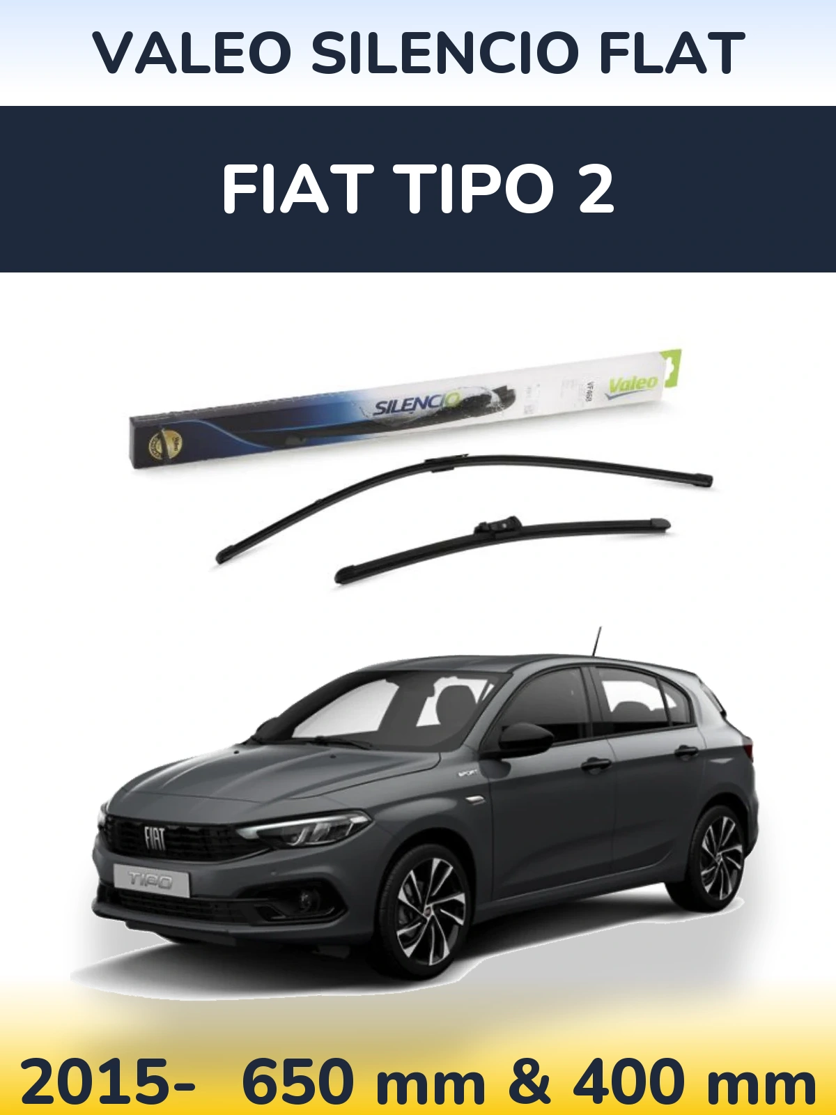 Front wiper blade set Valeo Silencio Flat 650 & 400 mm for Fiat Tipo 2 2015-2026