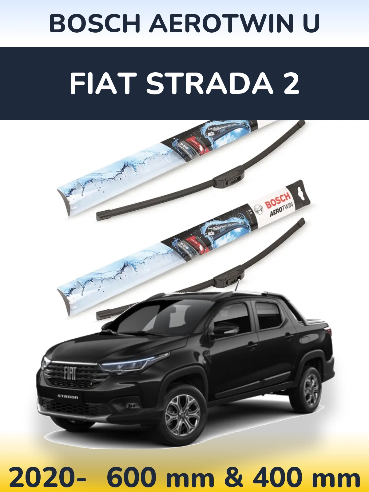 Комплект передних дворников BOSCH AeroTwin U 600 & 400 мм для Fiat Strada 2 2020-2026