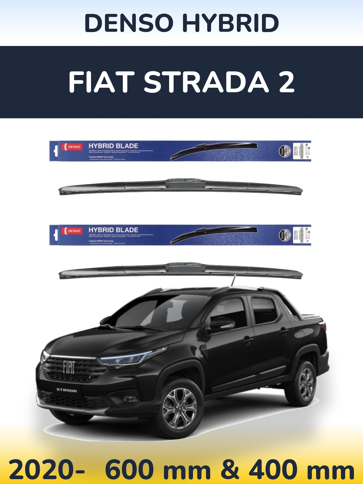 Front wiper blade set Denso Hybrid 600 & 400 mm for Fiat Strada 2 2020-2026