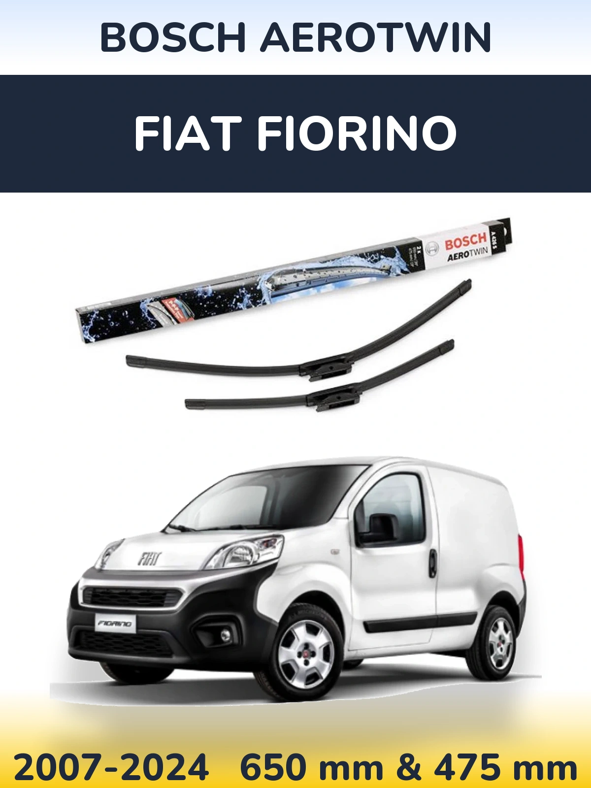 Front wiper blade set BOSCH AeroTwin 650 & 475 mm for Fiat Fiorino 2007-2024