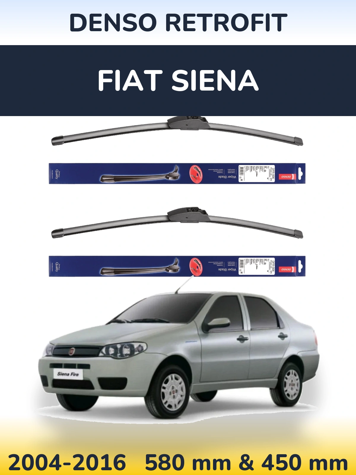 Komplet przednich wycieraczek Denso Retrofit 580 & 450 mm do Fiat Siena 2004-2016