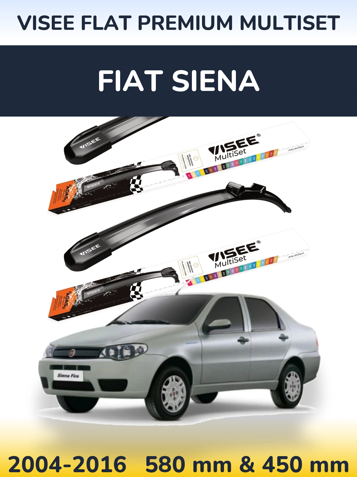 Комплект передних дворников VISEE FLAT PREMIUM MultiSet 580 & 450 мм для Fiat Siena 2004-2016
