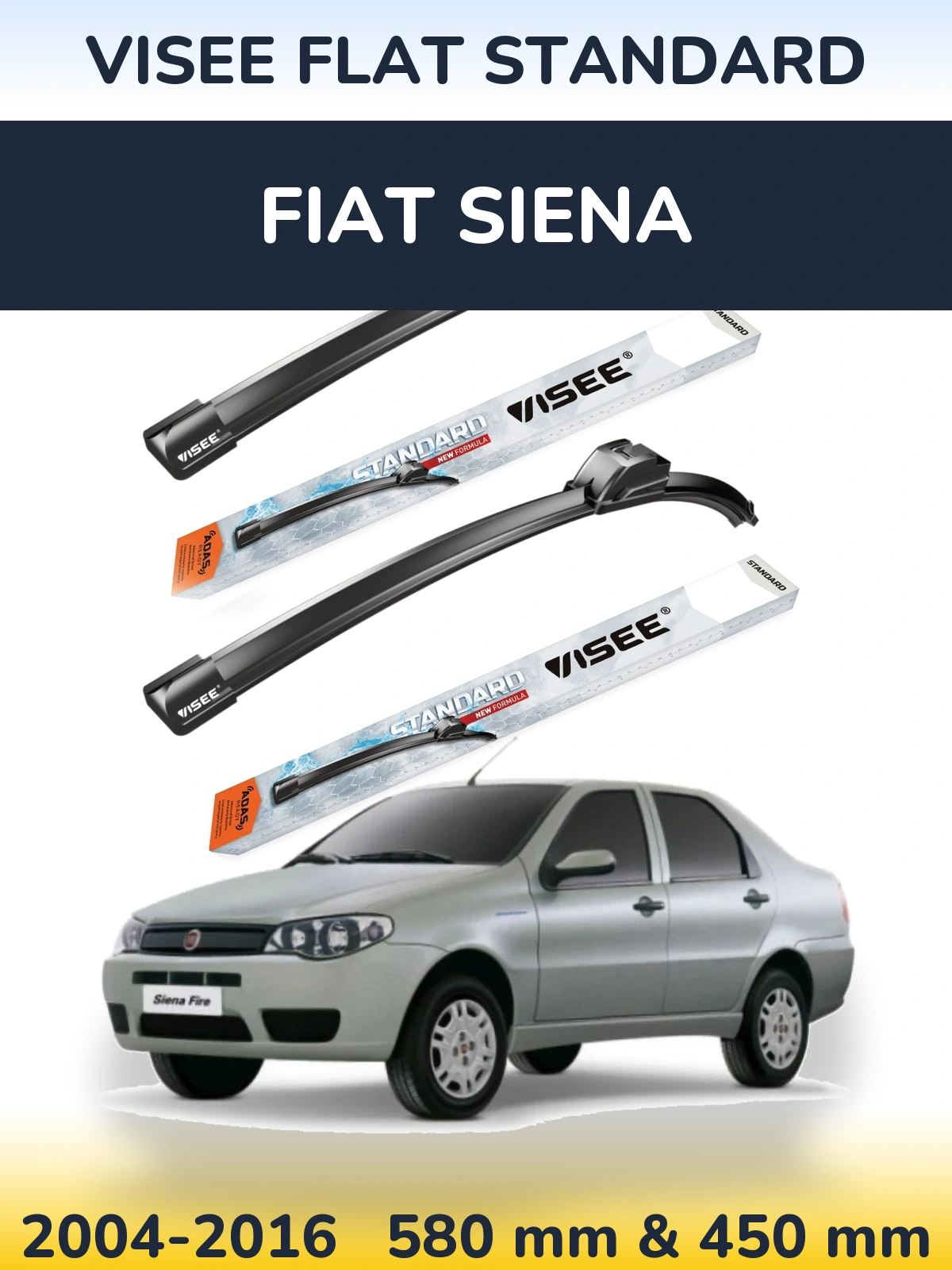 Komplet przednich wycieraczek VISEE FLAT STANDARD 580 & 450 mm do Fiat Siena 2004-2016