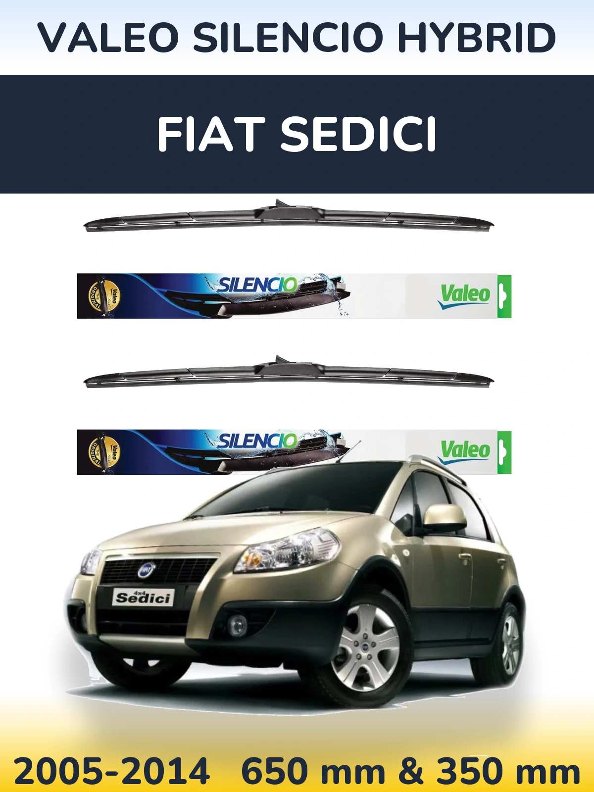 Комплект передніх щіток Valeo Silencio Hybrid 650 & 350 мм для Fiat Sedici 2005-2014