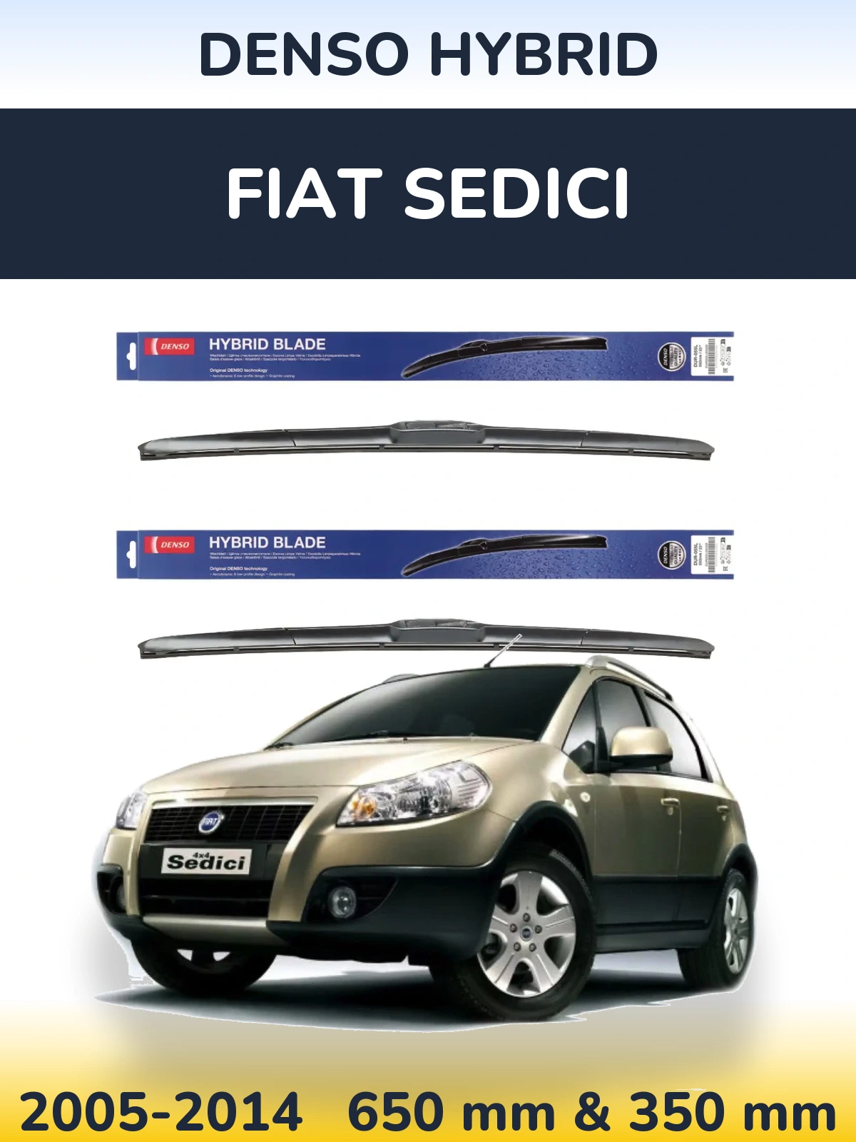 Komplet przednich wycieraczek Denso Hybrid 650 & 350 mm do Fiat Sedici 2005-2014