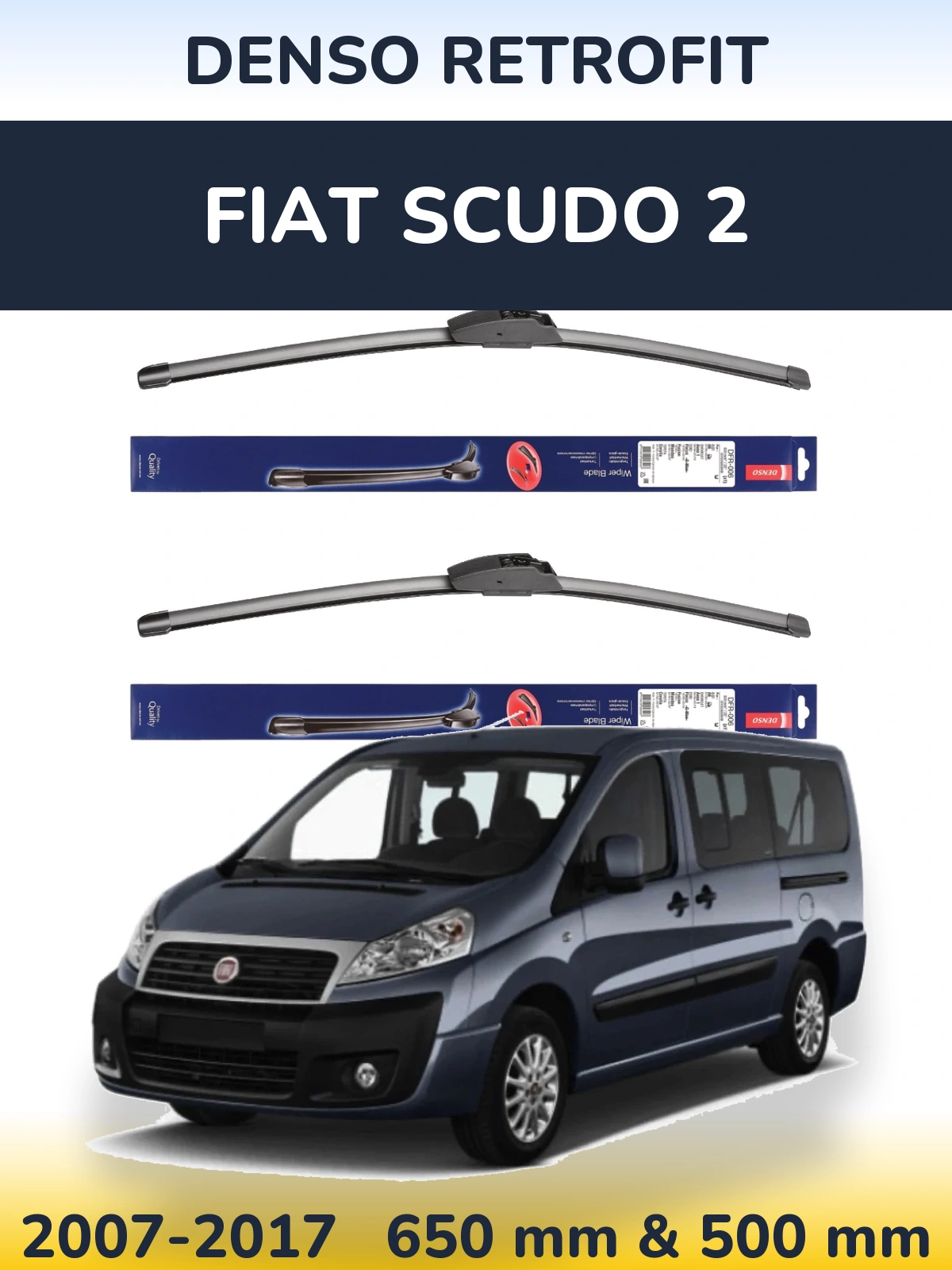 Komplet przednich wycieraczek Denso Retrofit 650 & 500 mm do Fiat Scudo 2 2007-2017