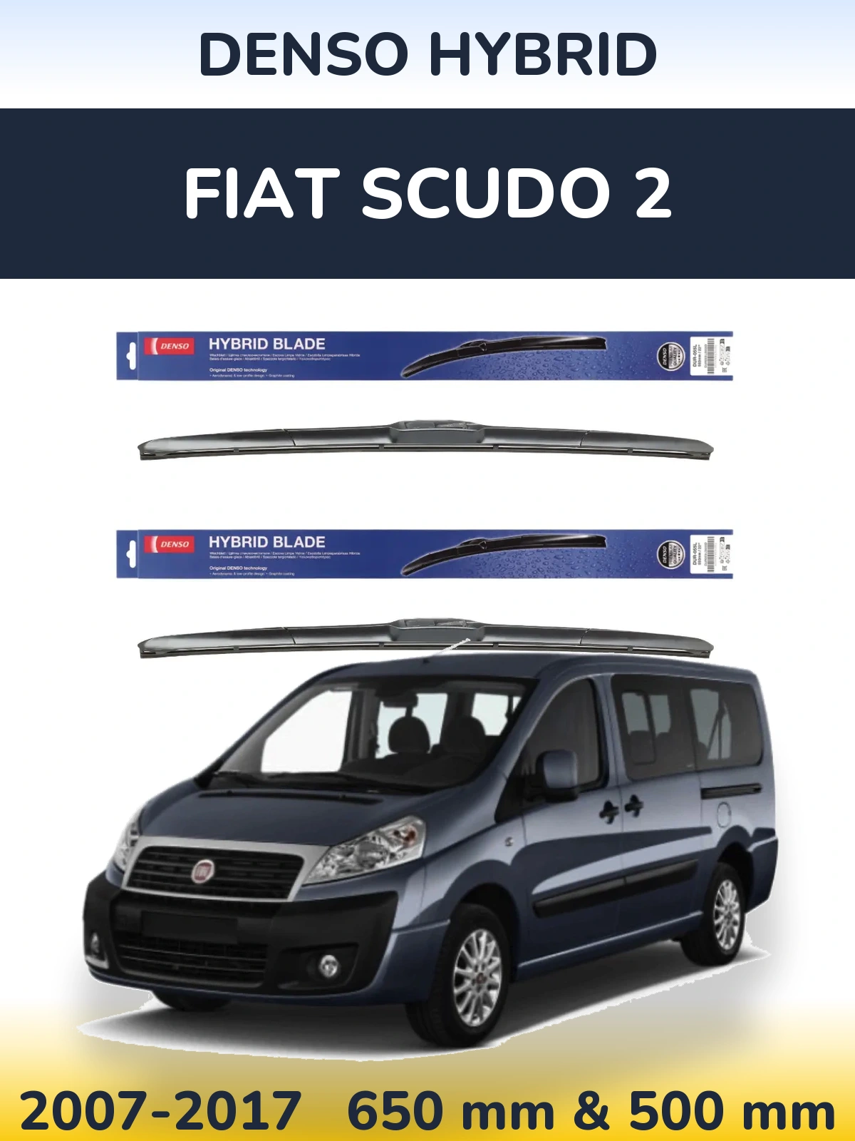 Комплект передних дворников Denso Hybrid 650 & 500 мм для Fiat Scudo 2 2007-2017