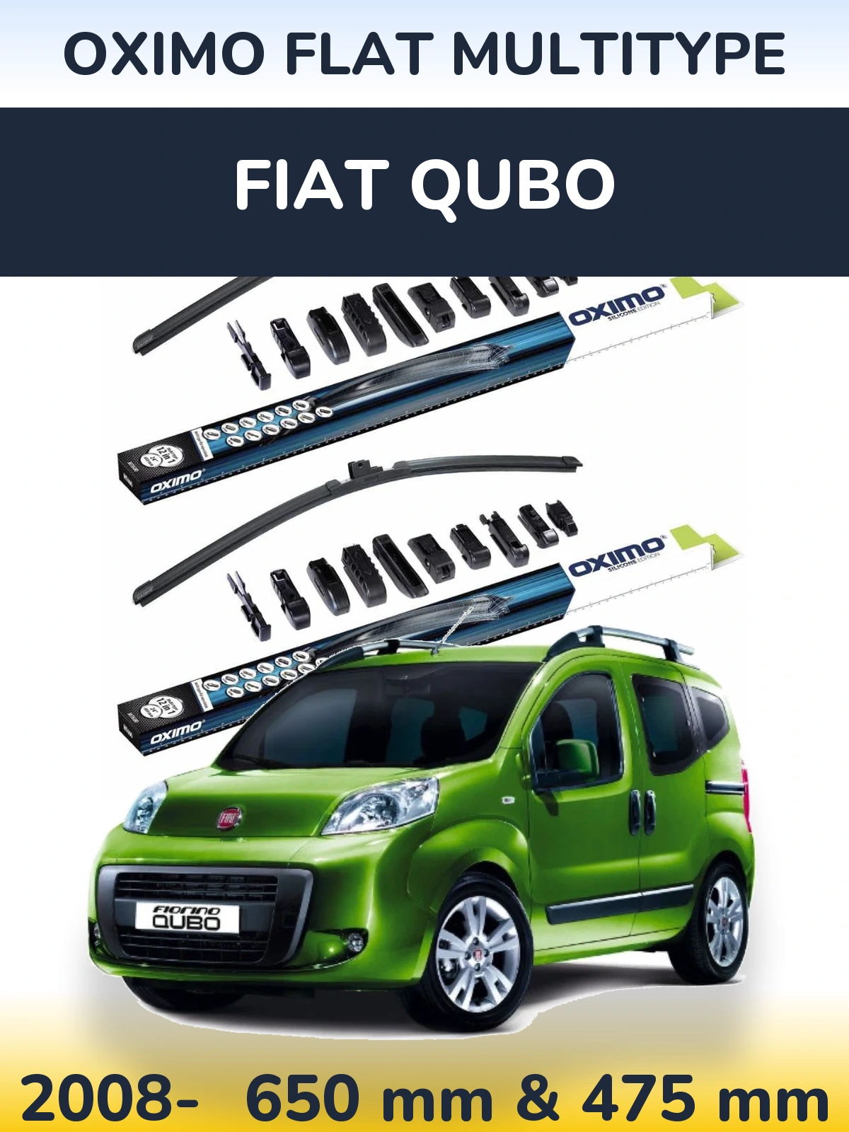 Комплект передних дворников Oximo Flat MultiТипe 650 & 475 мм для Fiat Qubo 2008-2026