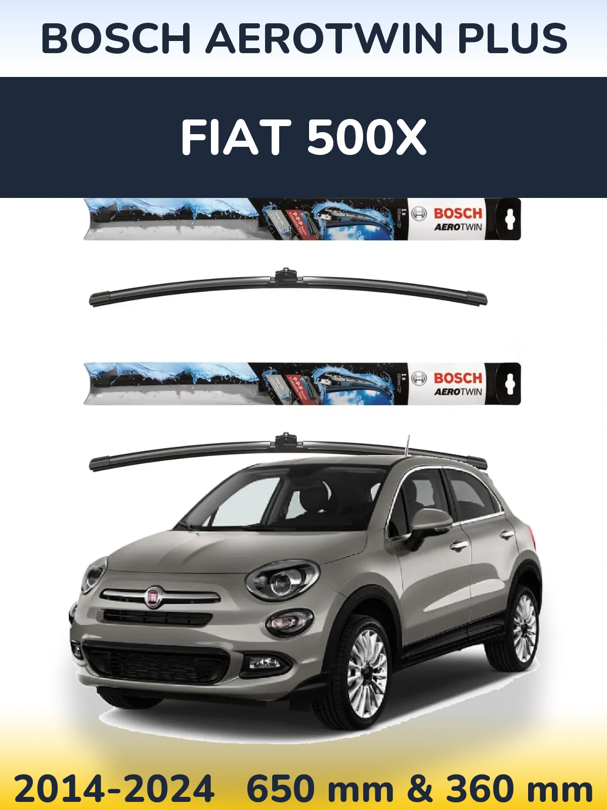 Komplet przednich wycieraczek BOSCH AeroTwin Plus 650 & 350 mm do Fiat 500X 2014-2024