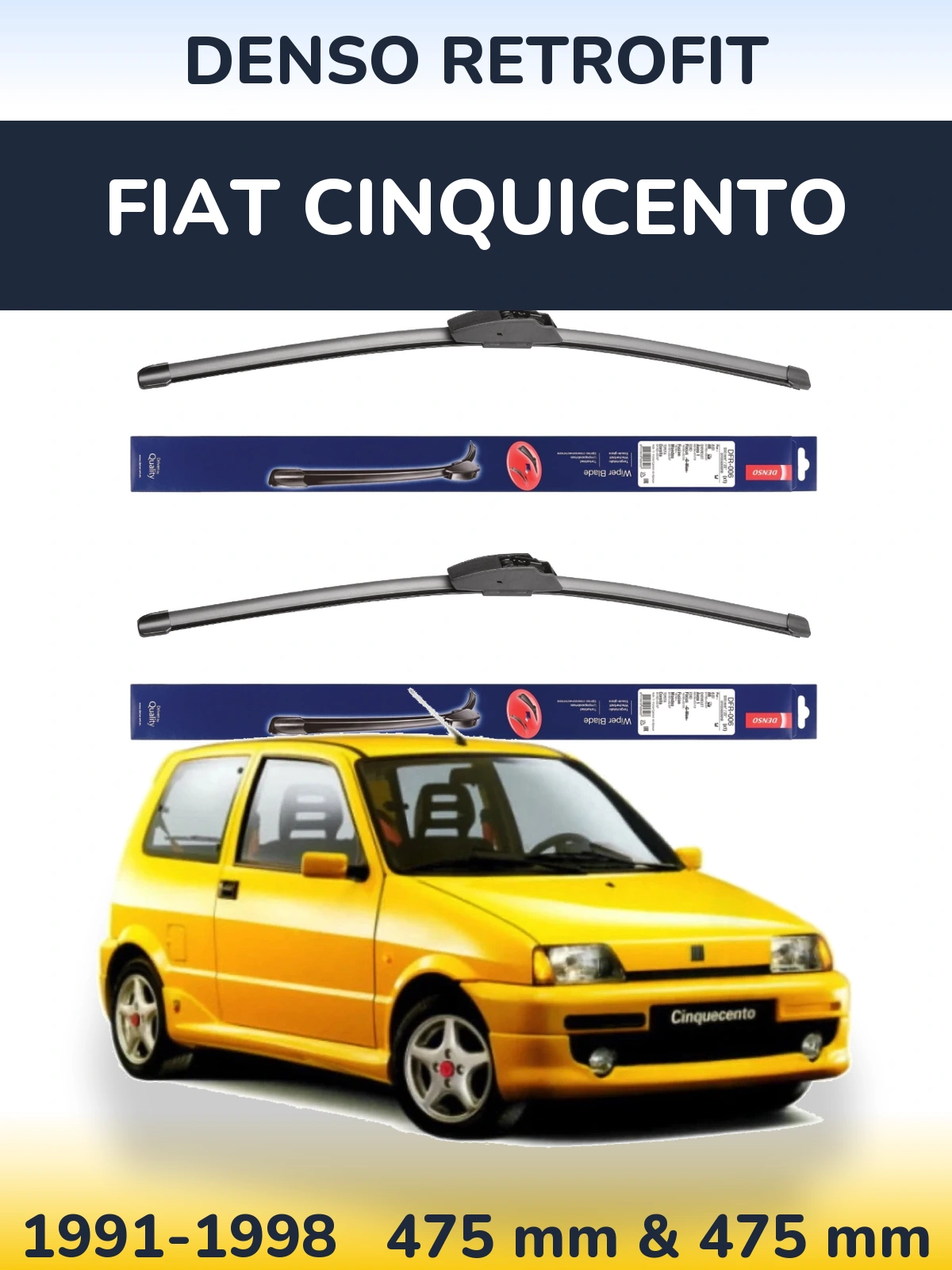 Комплект передних дворников Denso Retrofit 475 & 475 мм для Fiat Cinquicento 1991-1998