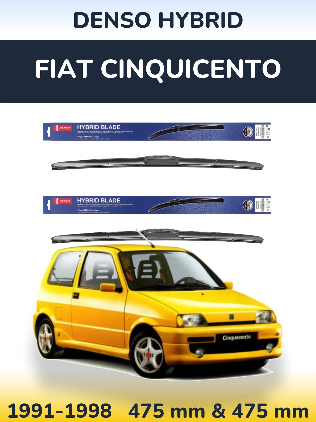 Komplet przednich wycieraczek Denso Hybrid 475 & 475 mm do Fiat Cinquicento 1991-1998