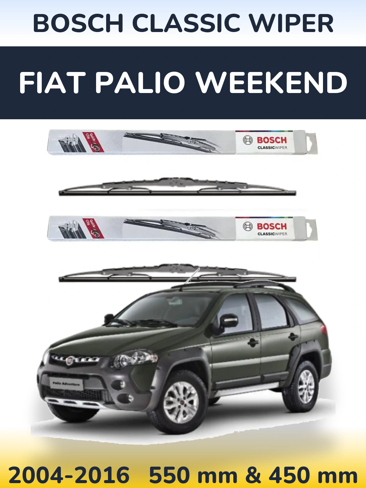 Комплект передніх щіток BOSCH Classic Wiper 550 & 450 мм для Fiat Palio Weekend 2004-2016