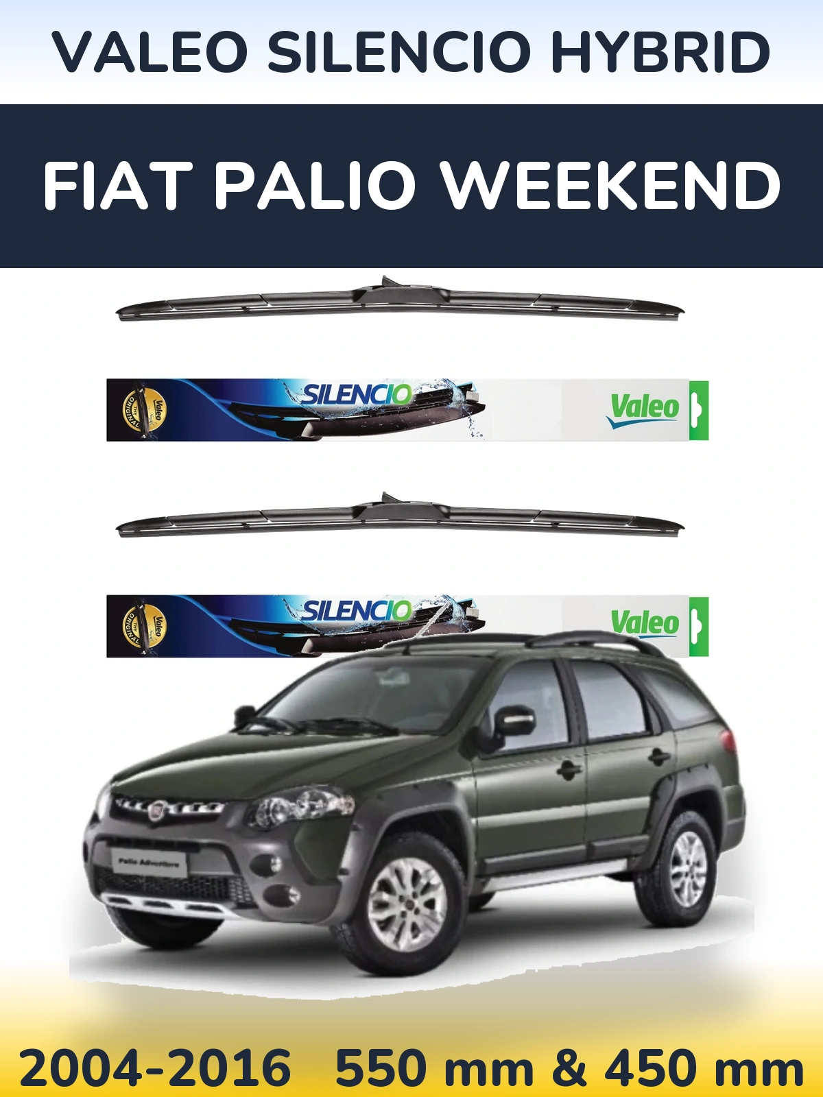 Комплект передніх щіток Valeo Silencio Hybrid 550 & 450 мм для Fiat Palio Weekend 2004-2016