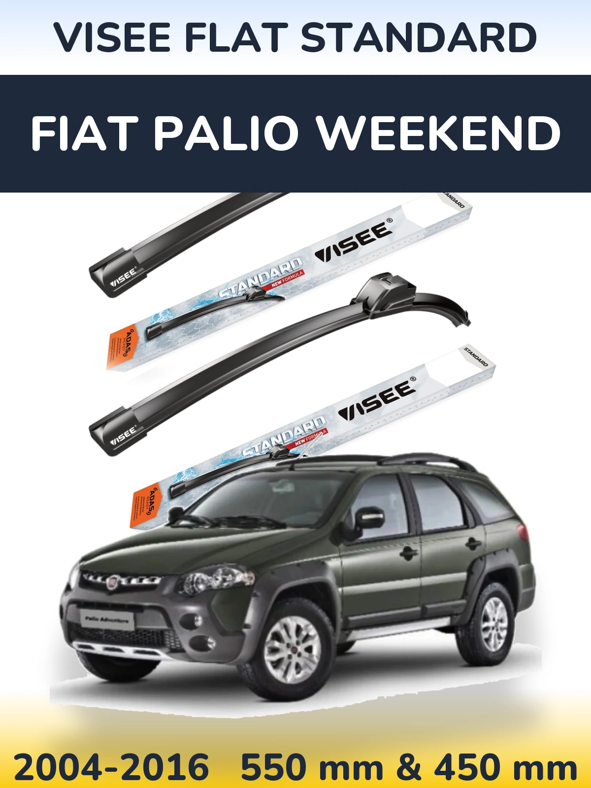 Комплект передніх щіток VISEE FLAT STANDARD 550 & 450 мм для Fiat Palio Weekend 2004-2016