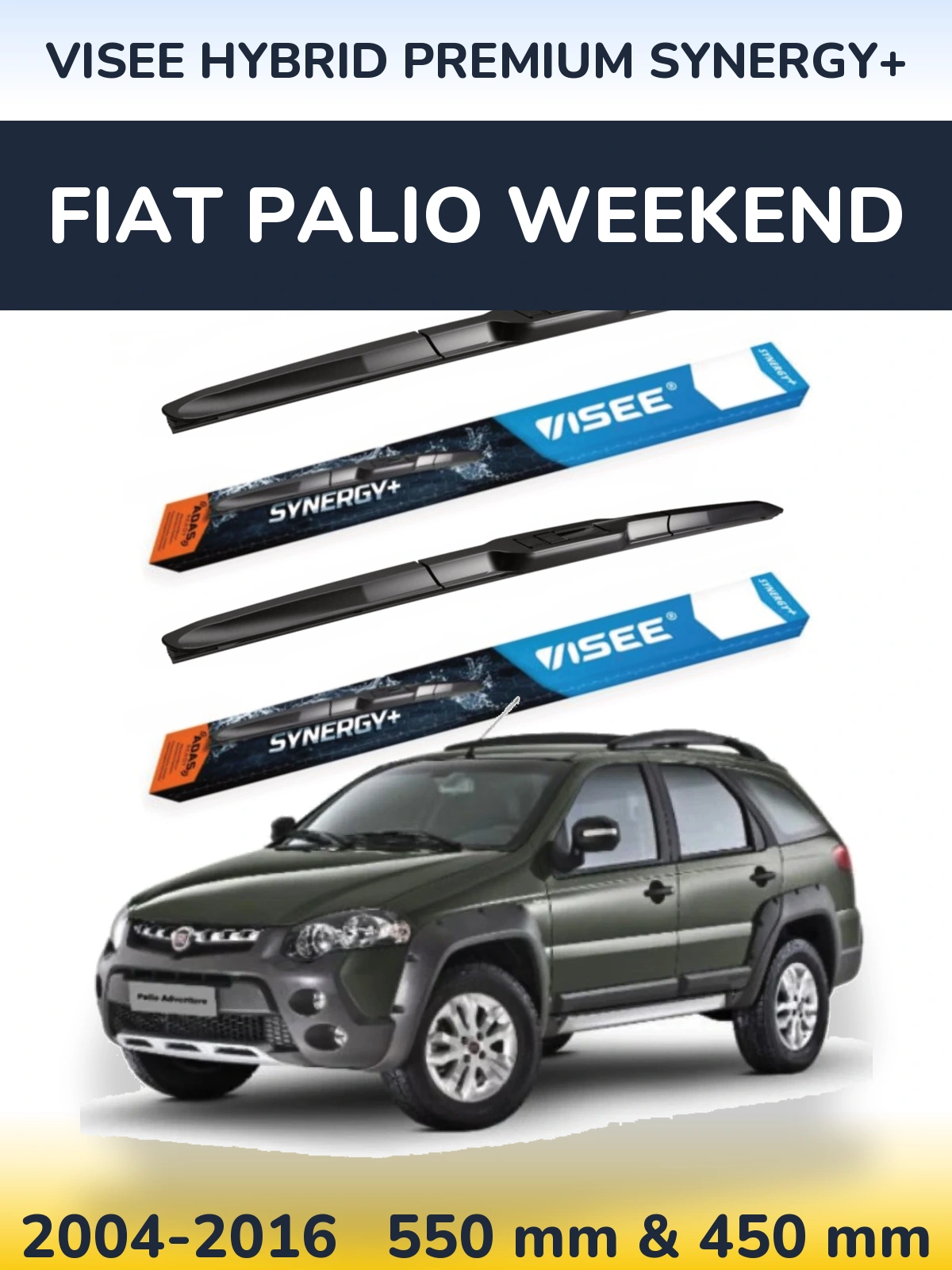 Komplet przednich wycieraczek VISEE HYBRID PREMIUM SYNERGY+ 550 & 450 mm do Fiat Palio Weekend 2004-2016