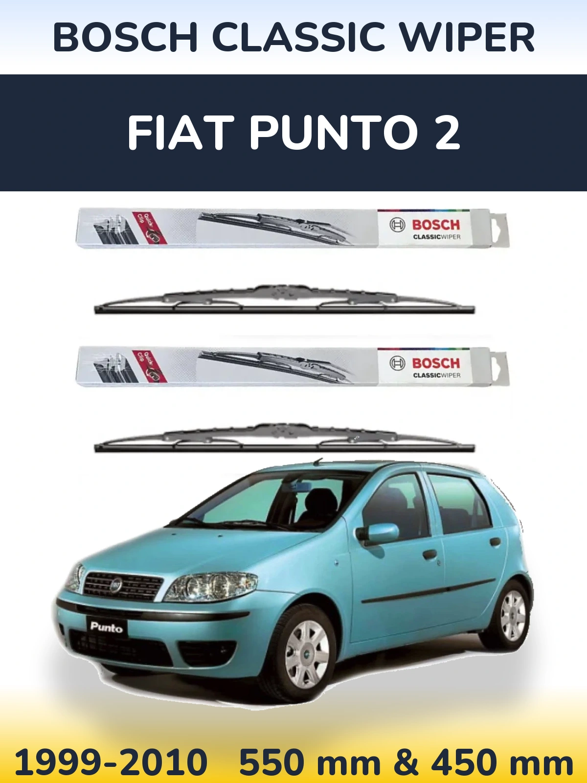 Komplet przednich wycieraczek BOSCH Classic Wiper 550 & 450 mm do Fiat Punto 2 1999-2010