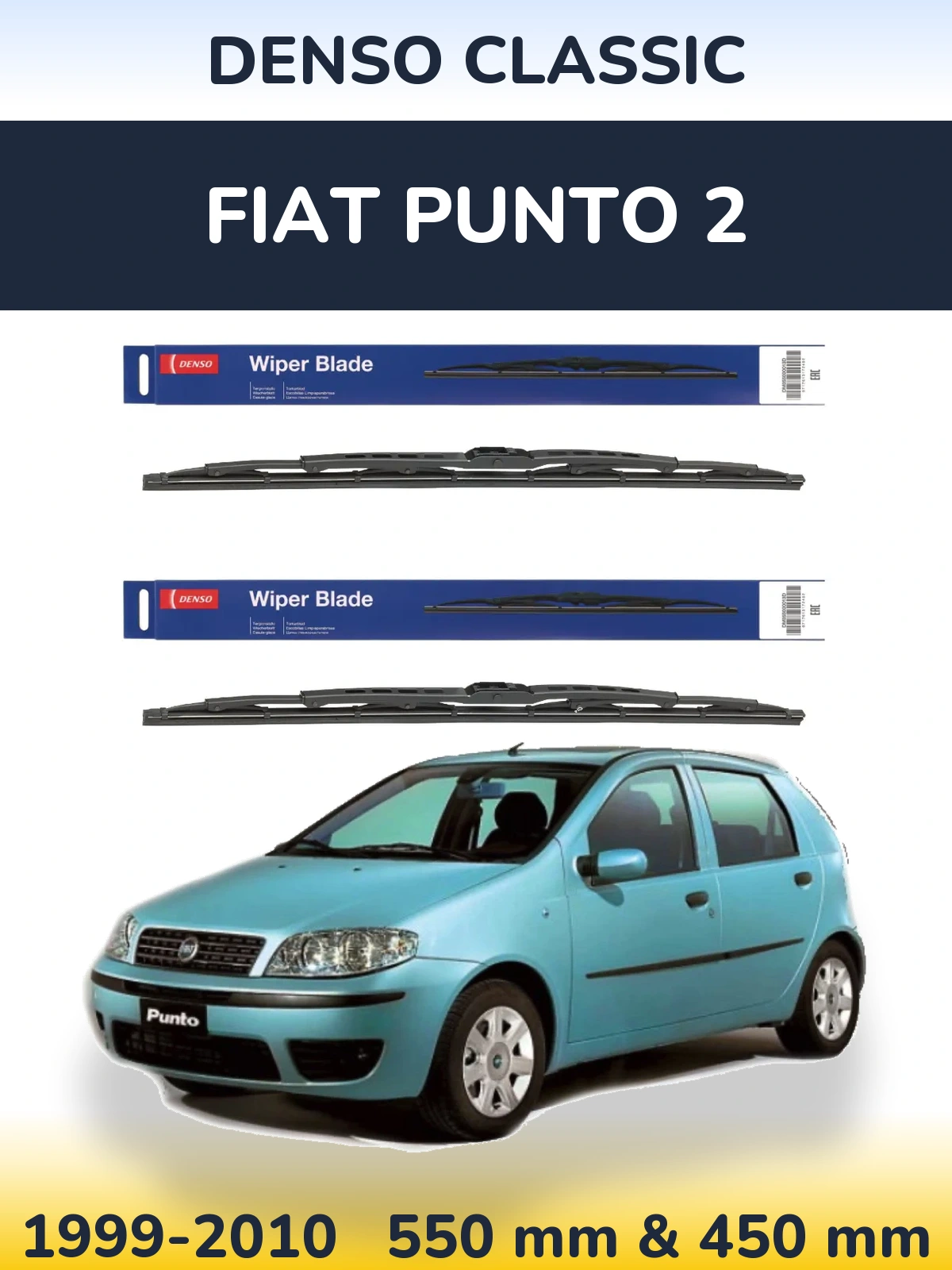 Komplet przednich wycieraczek Denso Classic 550 & 450 mm do Fiat Punto 2 1999-2010