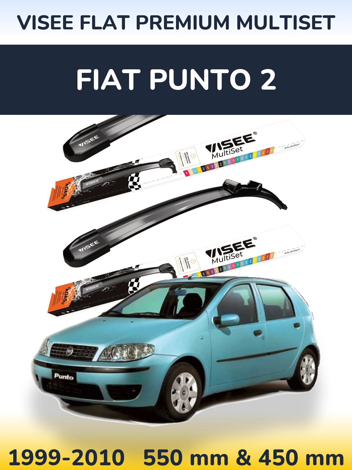 Komplet przednich wycieraczek VISEE FLAT PREMIUM MultiSet 550 & 450 mm do Fiat Punto 2 1999-2010