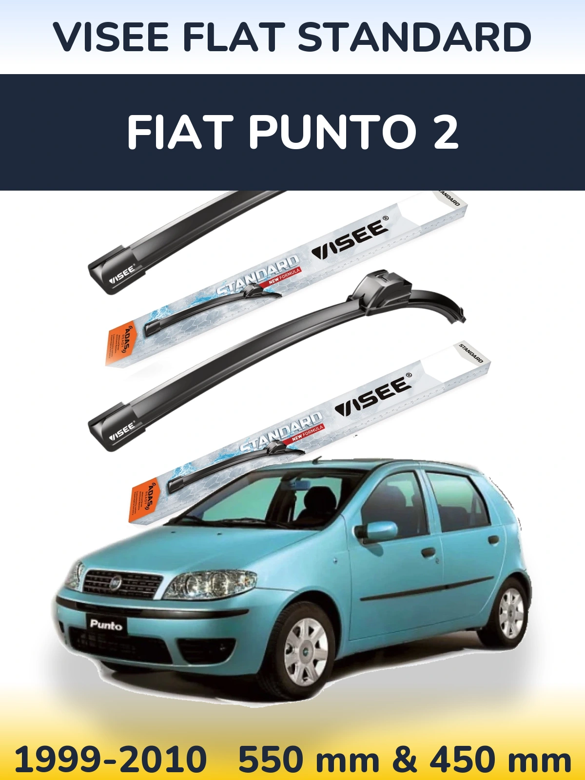 Komplet przednich wycieraczek VISEE FLAT STANDARD 550 & 450 mm do Fiat Punto 2 1999-2010