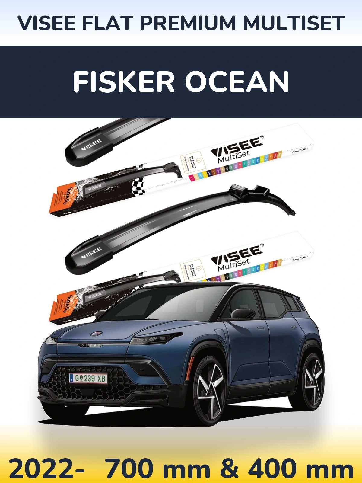 Komplet przednich wycieraczek VISEE FLAT PREMIUM MultiSet 700 & 400 mm do Fisker Ocean 2022-2026