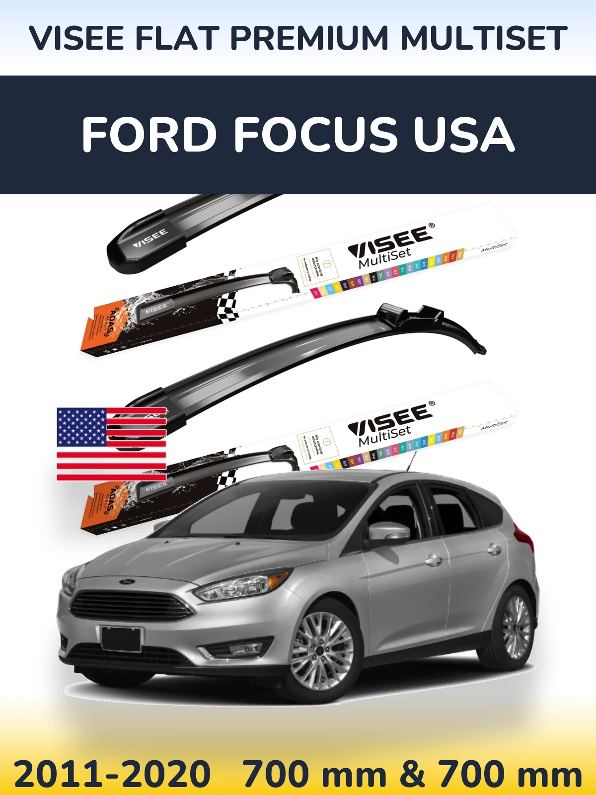 Komplet przednich wycieraczek VISEE FLAT PREMIUM MultiSet 700 & 700 mm do Ford Focus USA 2011-2020
