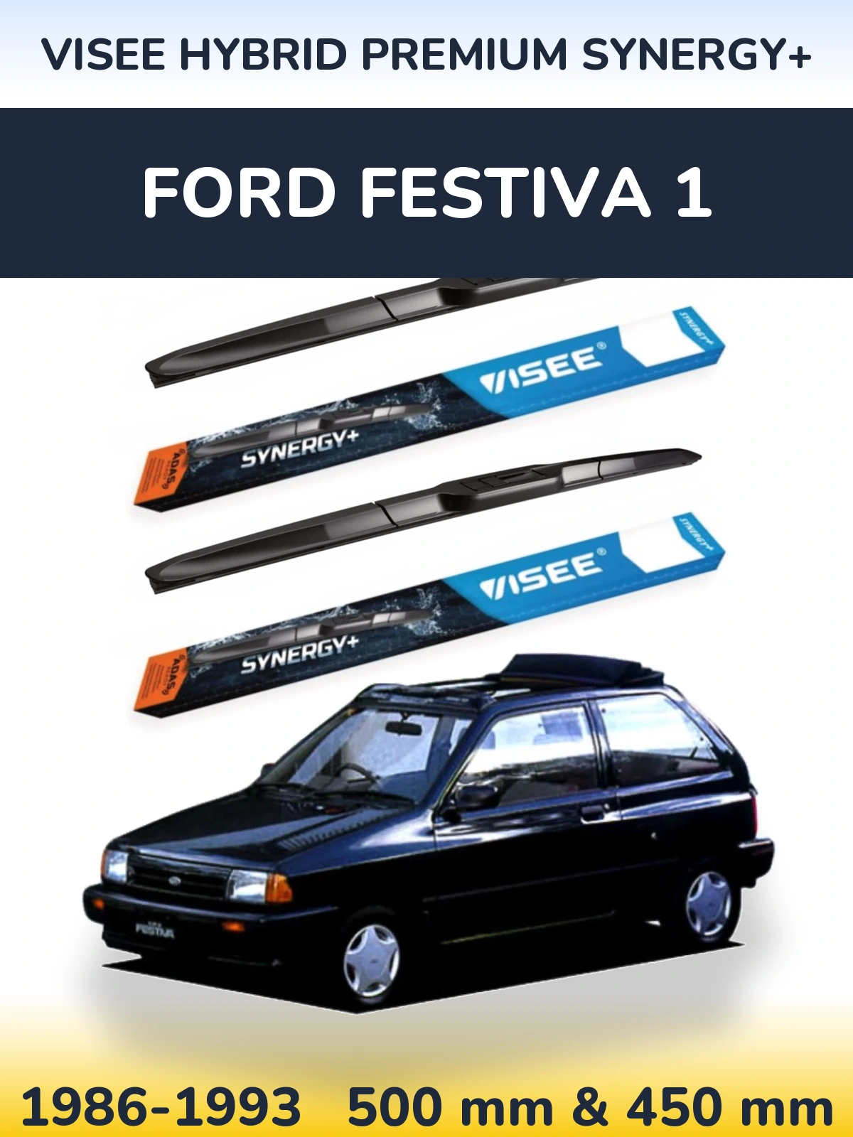 Komplet przednich wycieraczek VISEE HYBRID PREMIUM SYNERGY+ 500 & 450 mm do Ford Festiva 1 1986-1993