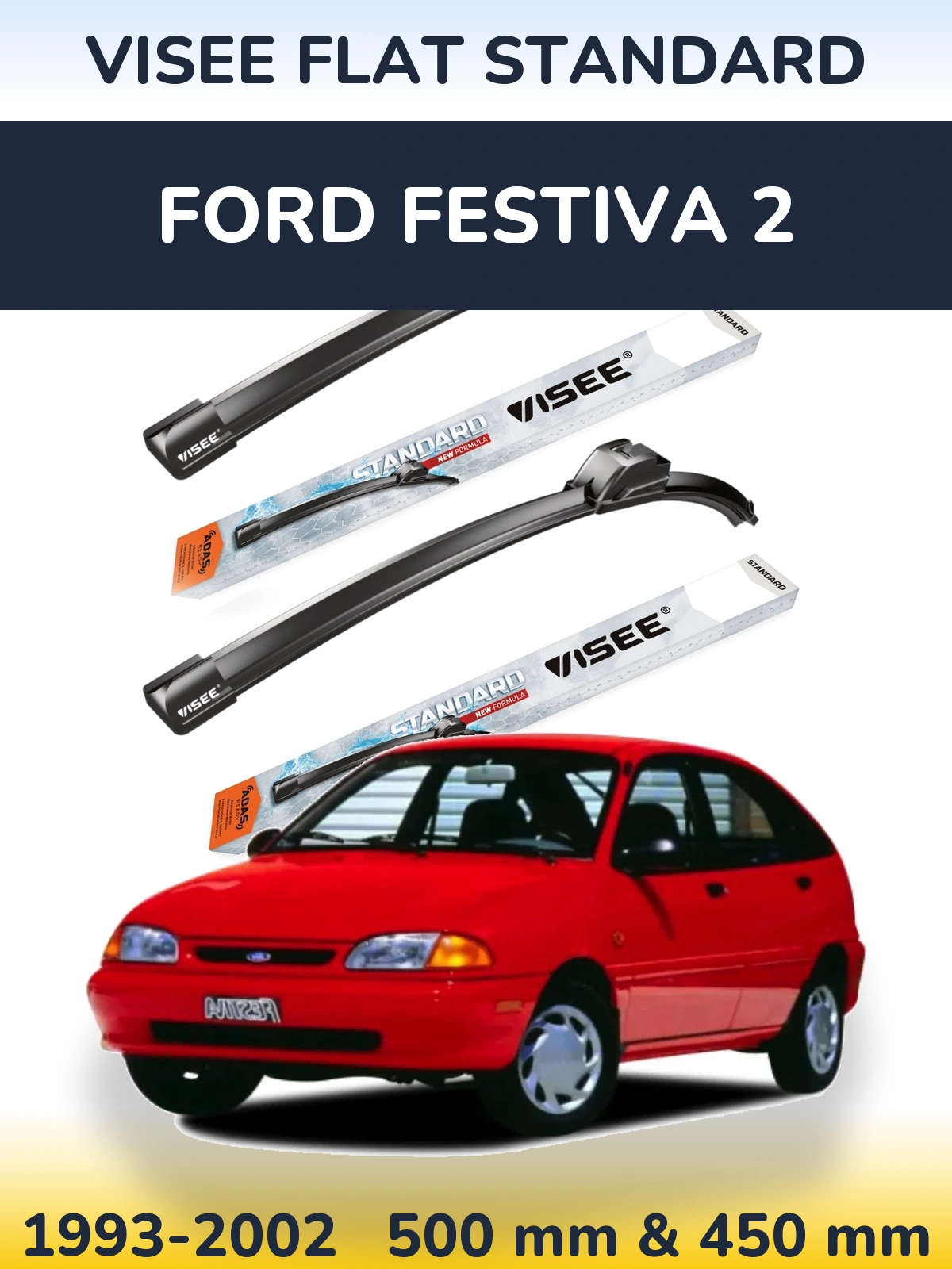 Комплект передних дворников VISEE FLAT STANDARD 500 & 450 мм для Ford Festiva 2 1993-2002