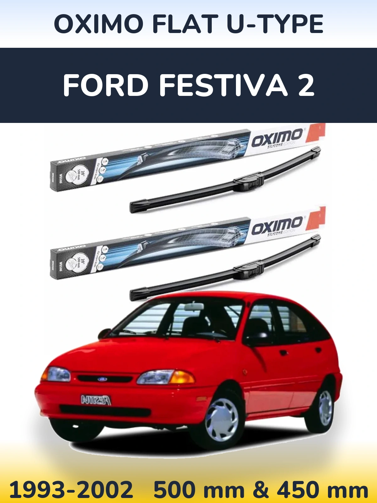Комплект передних дворников Oximo Flat U-type 500 & 450 мм для Ford Festiva 2 1993-2002