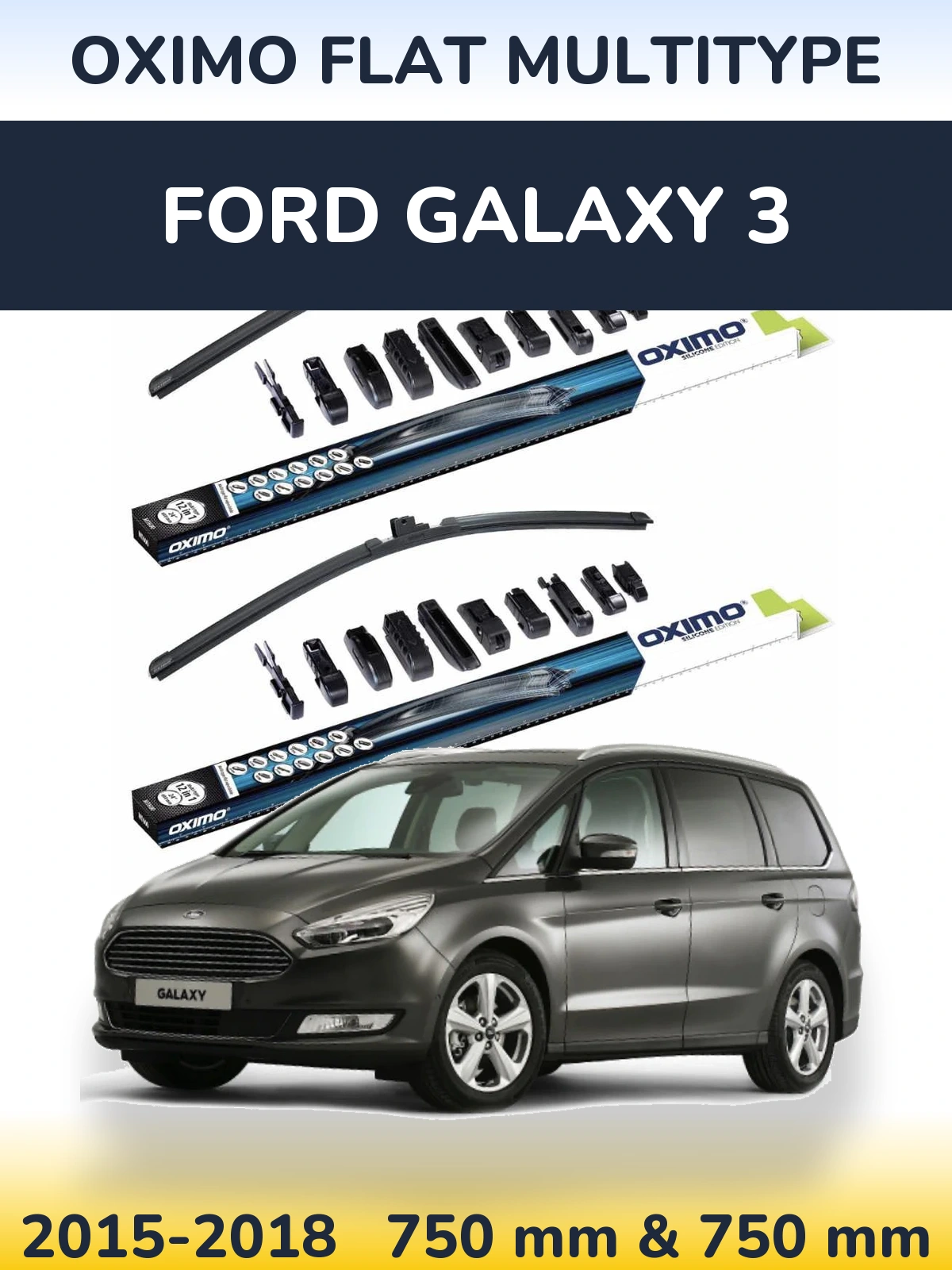 Комплект передних дворников Oximo Flat MultiТипe 750 & 750 мм для Ford Galaxy 3 2015-2018