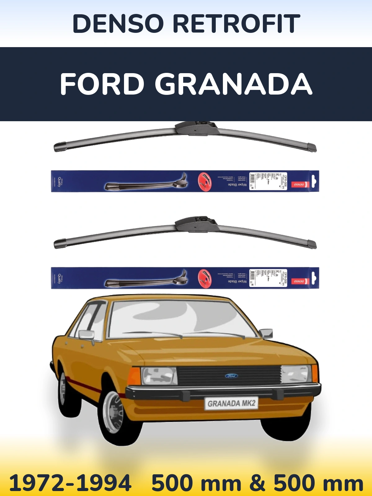Комплект передніх щіток Denso Retrofit 500 & 500 мм для Ford Granada 1972-1994