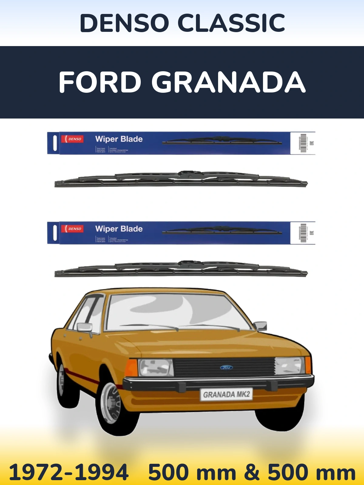 Komplet przednich wycieraczek Denso Classic 500 & 500 mm do Ford Granada 1972-1994