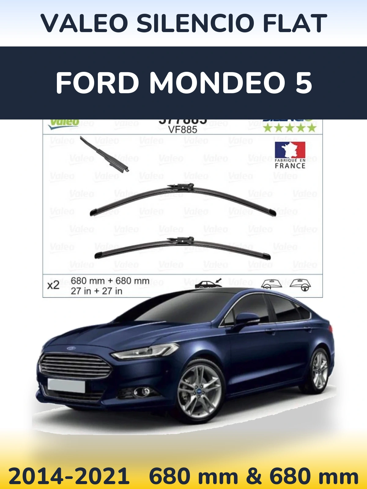 Komplet przednich wycieraczek Valeo Silencio Flat 680 & 680 mm do Ford Mondeo 5 2014-2021